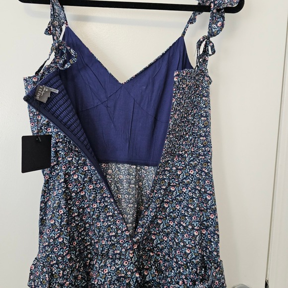 Dress Forum Navy Blue Floral Tiered Ruffle Midi Dress Smocked Back NWT Medium - Picture 10 of 14